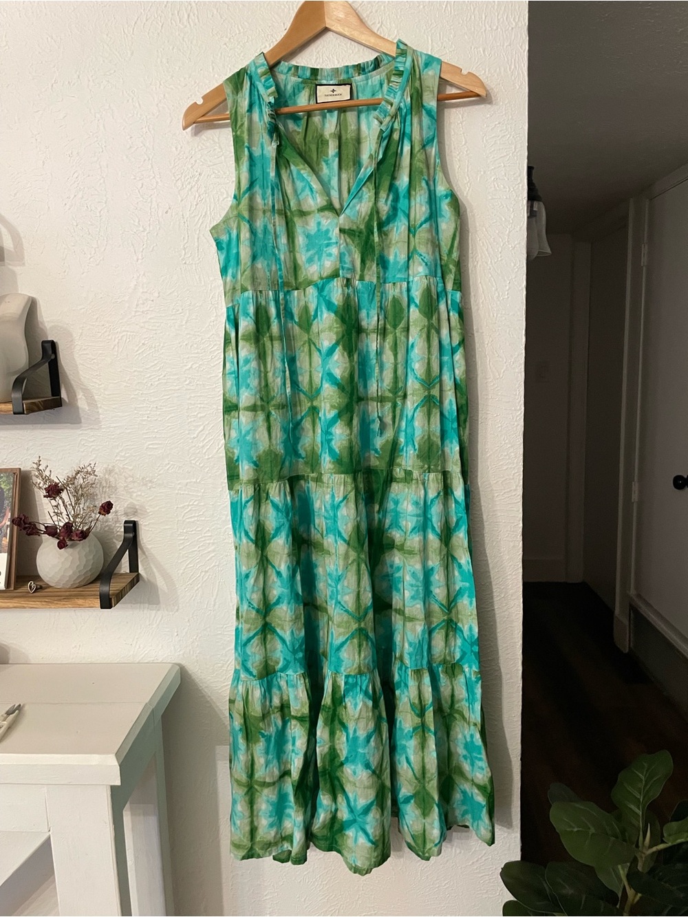 Tuckernuck Seafoam Medallion Salty Paloma Caftan Tie-Dye Tiered Maxi Dress Small - Picture 6 of 12